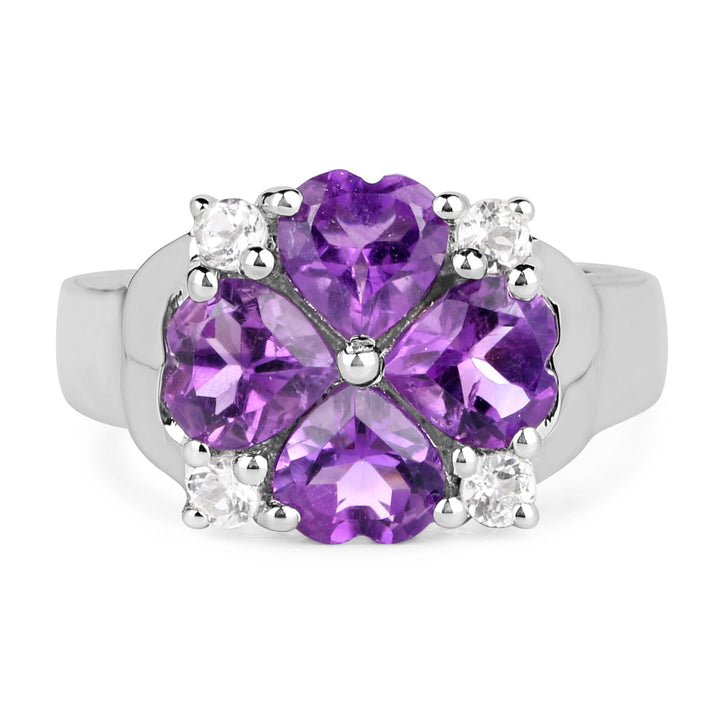 3.12 Carat Genuine Amethyst and White Topaz .925 Sterling Silver Ring