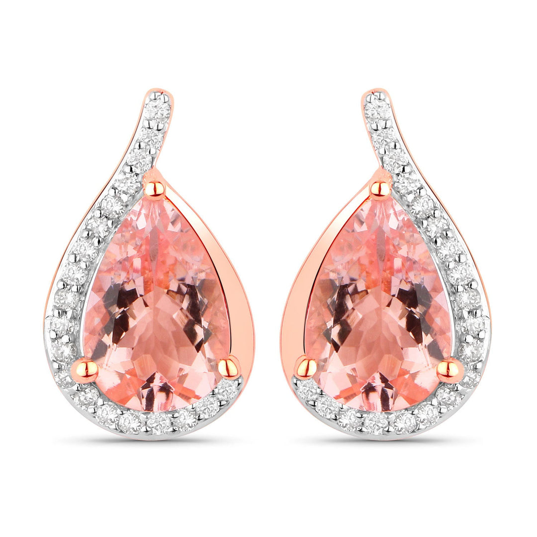 2.43 Carat Genuine Morganite and White Diamond 14K Rose Gold Earrings