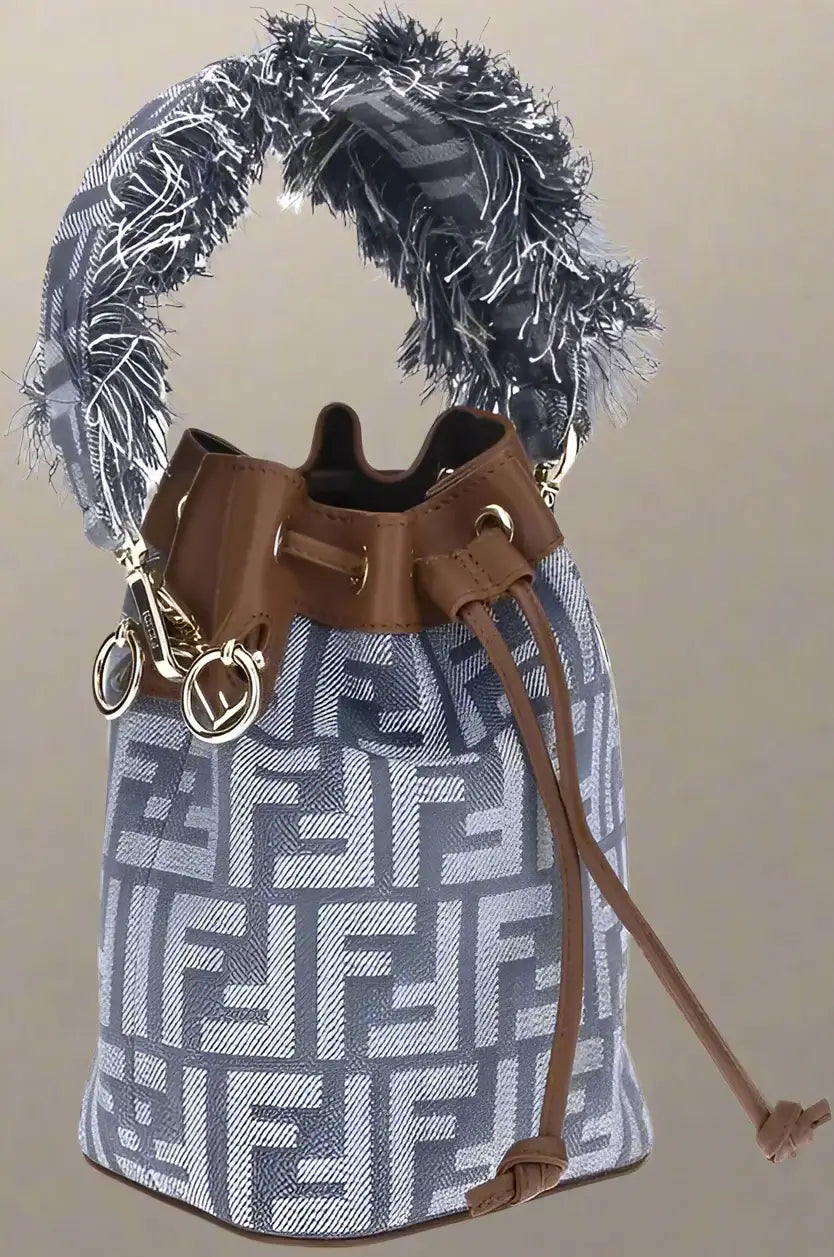 FENDI brown and grey Mon Tresor fringes Bucket Bag 