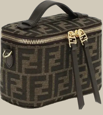 Cosmetic bag with a brand logo on a white background