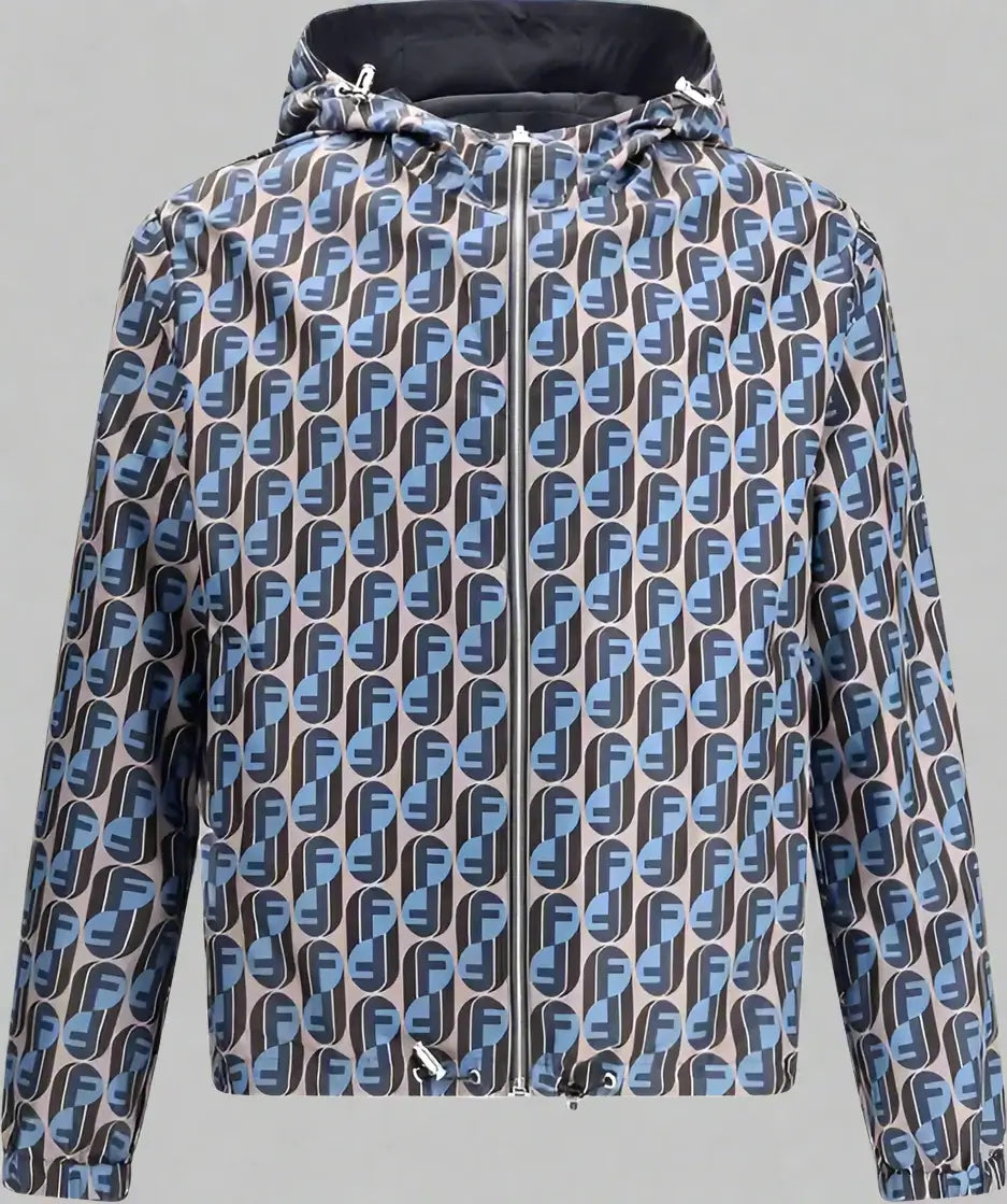 Patterned jacket with a zipper on a white background