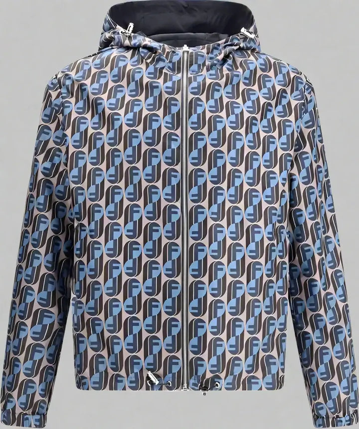 Patterned jacket with a zipper on a white background