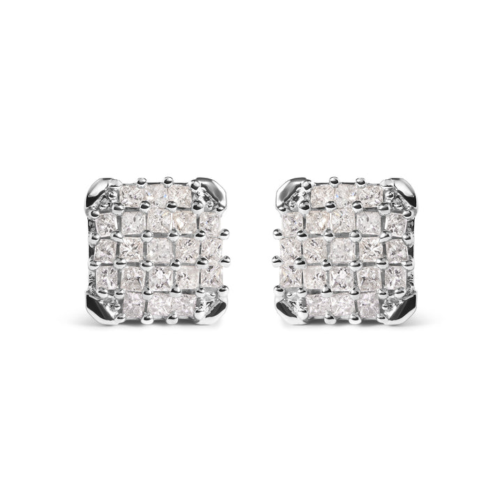 10K White Gold 3/4 Cttw Princess Diamond Composite Open Frame Stud Earrings (I-J Color, I1-I2 Clarity)