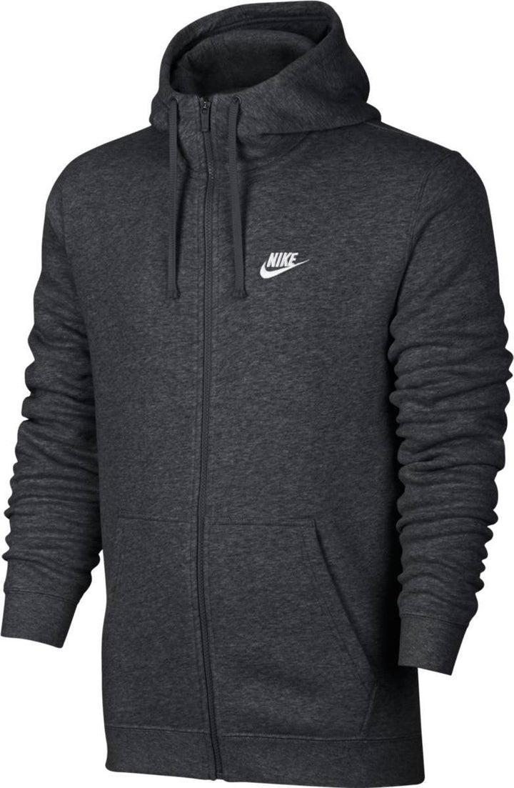 Nike Mens Sportswear Full Zip Club Hoodie Charcoal Heather/Charcoal Heather/White Small Tall