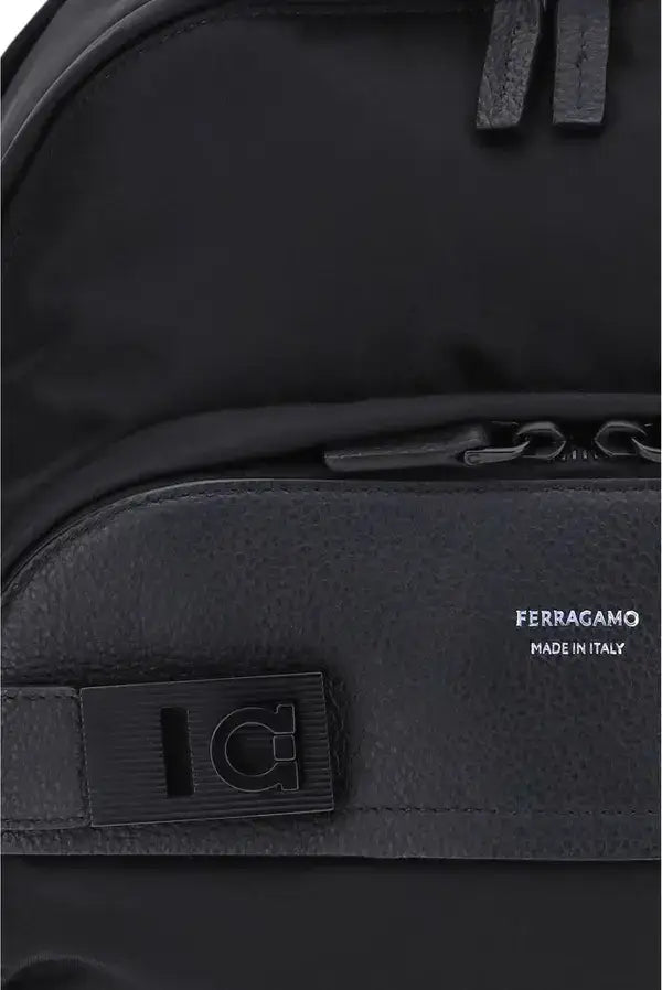 FERRAGAMO men's black single handle Nylon Backpack