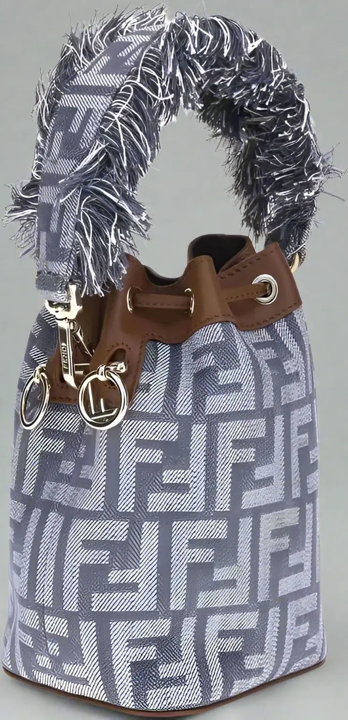 FENDI brown and grey Mon Tresor fringes Bucket Bag 