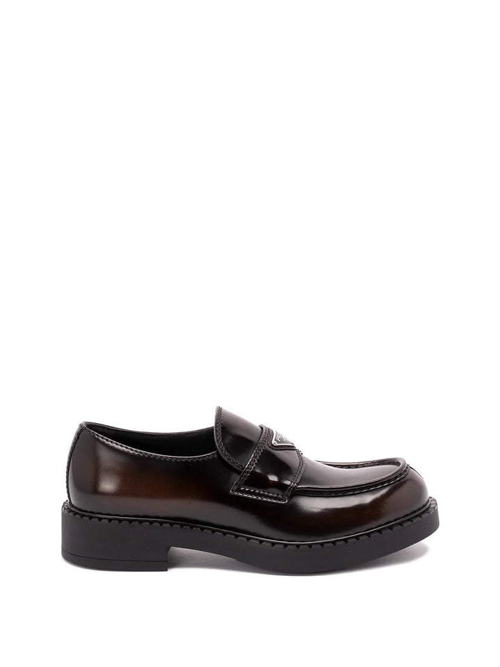 Prada Men `Chocolate` Brushed Leather Loafers