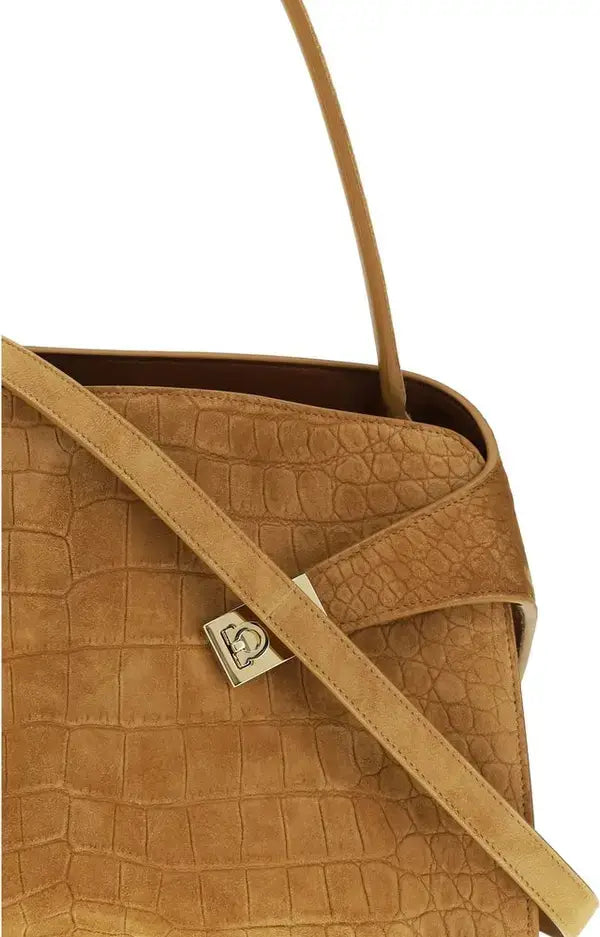 Ferragamo Medium Hug Soft Brown Goatskin Shoulder Bag