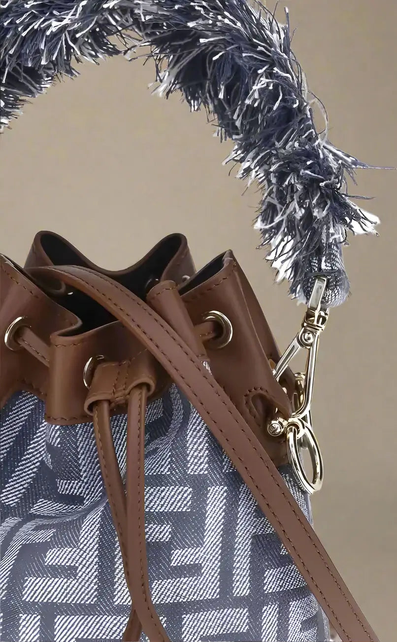 FENDI brown and grey Mon Tresor fringes Bucket Bag 