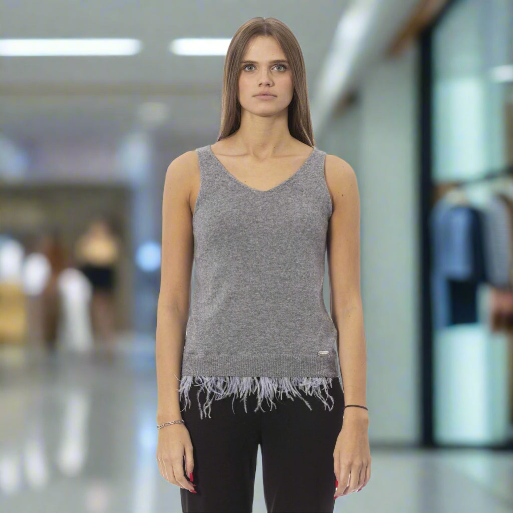 Women's grey top with fringes