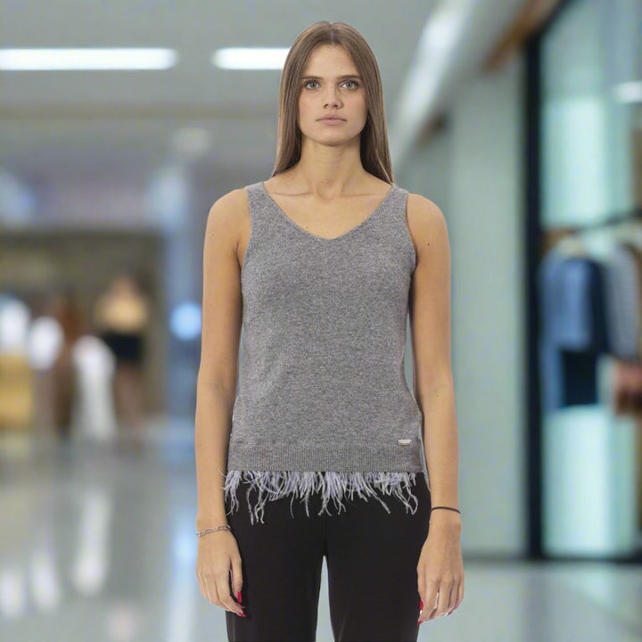 Women's grey top with fringes
