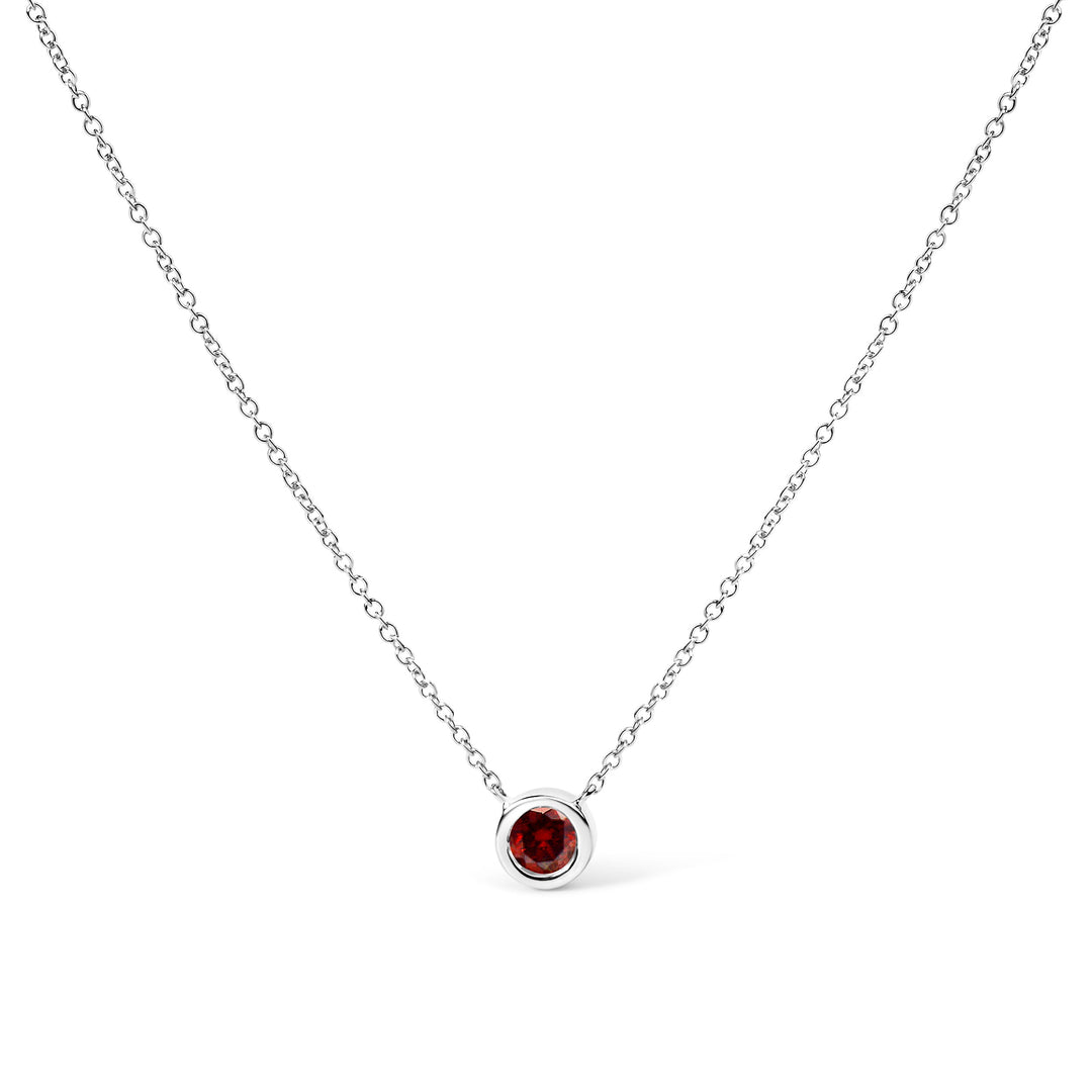14K White Gold 1/2 Cttw Red Lab Grown Diamond Bezel-Set Solitaire 18" Pendant Necklace (Red Color, VS1-VS2 Clarity)