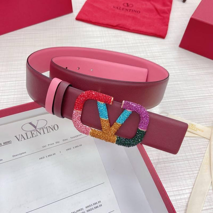 VALENTINO GARAVANI V logo Rainbow Reversible Leather Belt &