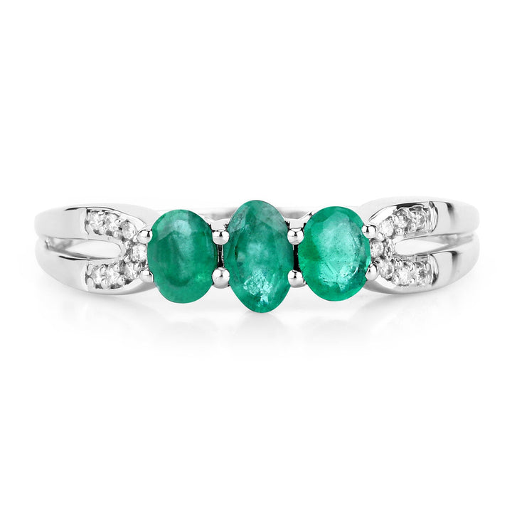 0.53 Carat Genuine Zambian Emerald and White Diamond 14K White Gold Ring