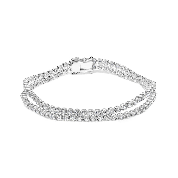 18K White Gold 5 3/5 Cttw Natural Diamond Double Row Link Tennis Bracelet (G-H Color, VS1-VS2 Clarity) - 7" Inches