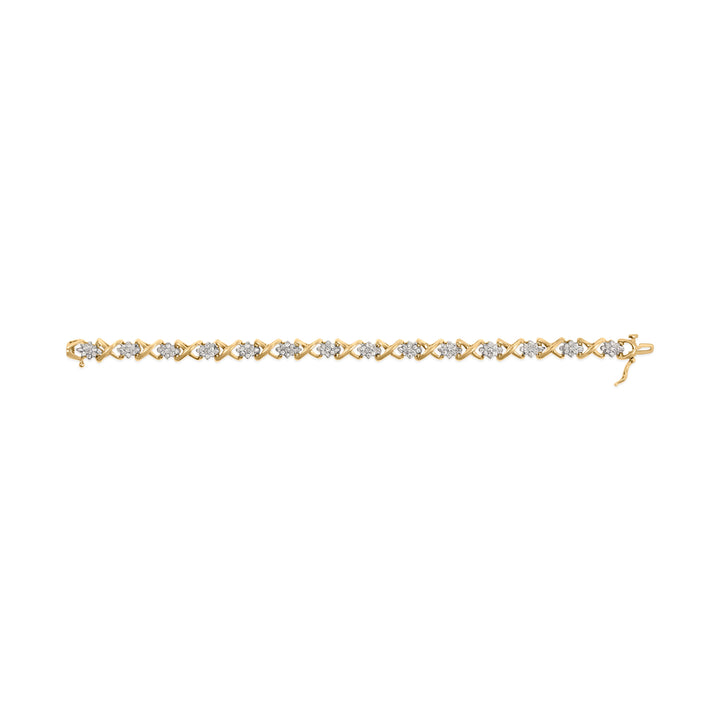 10k Yellow Gold 2.00 Cttw Diamond Cluster and Alternating "X" Link Bracelet (I-J Color, I3 Clarity) - 7"