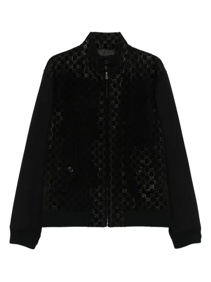 Gucci Men `Gg` Leather Bomber Jacket