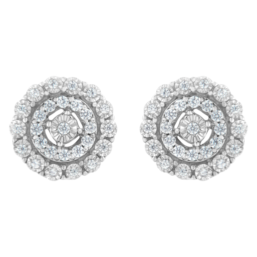10KT White Gold 1/2 cttw Double Halo Brilliant Round-Cut Diamond Stud Earrings (I-J Clarity, I2-I3 Color)