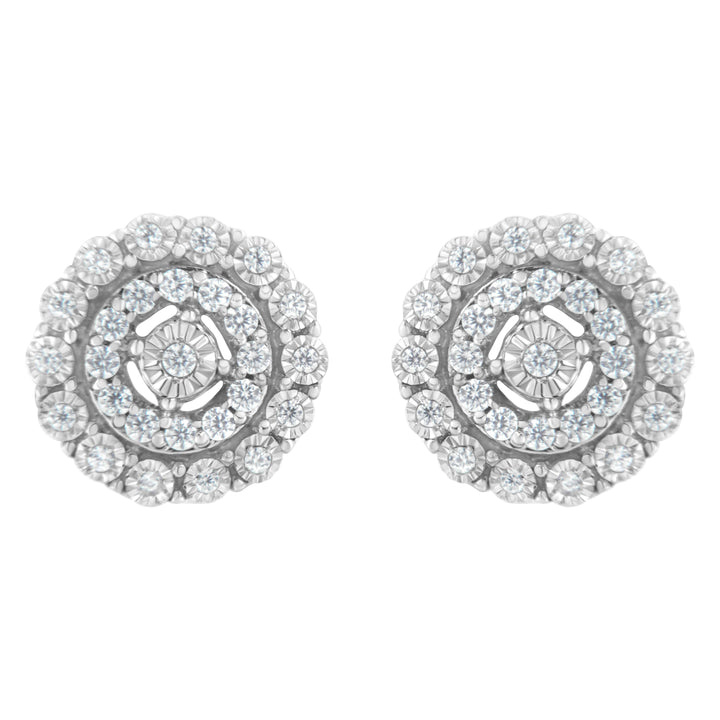 10KT White Gold 1/2 cttw Double Halo Brilliant Round-Cut Diamond Stud Earrings (I-J Clarity, I2-I3 Color)