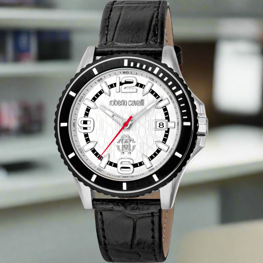 Roberto Cavalli By Franck Muller  men's black bezel/white dial Watches