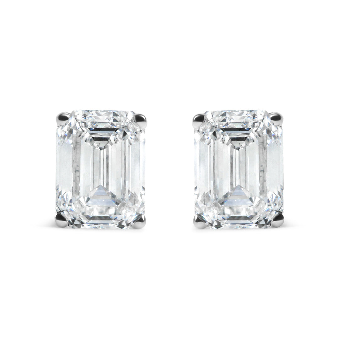 14K White Gold 2.0 Cttw Emerald Cut Lab Grown Diamond Solitaire Stud Earrings (G-H Color, VS1-VS2 Clarity)