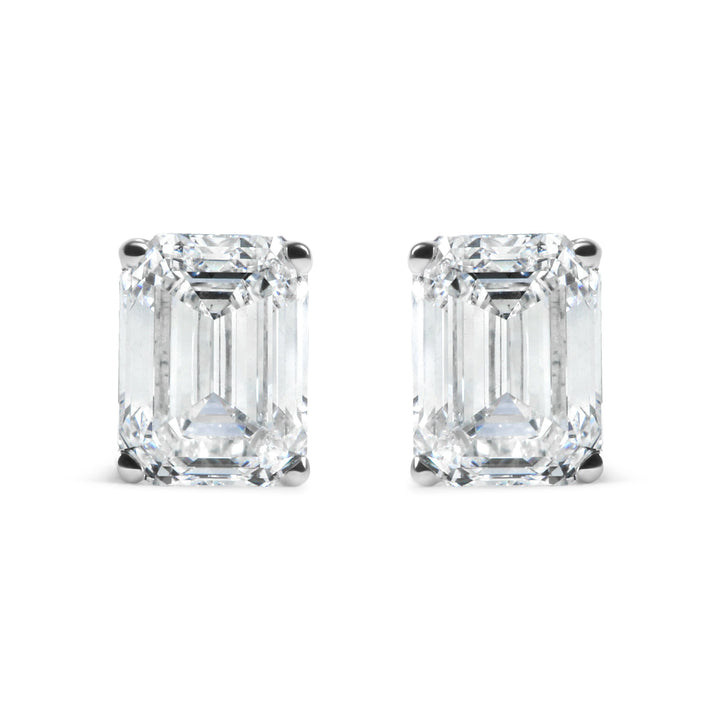 14K White Gold 2.0 Cttw Emerald Cut Lab Grown Diamond Solitaire Stud Earrings (G-H Color, VS1-VS2 Clarity)