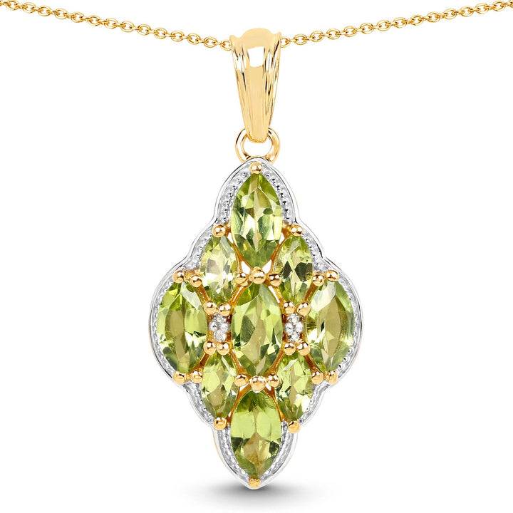 14K Yellow Gold Plated 4.02 Carat Genuine Peridot &amp; White Topaz .925 Sterling Silver Pendant