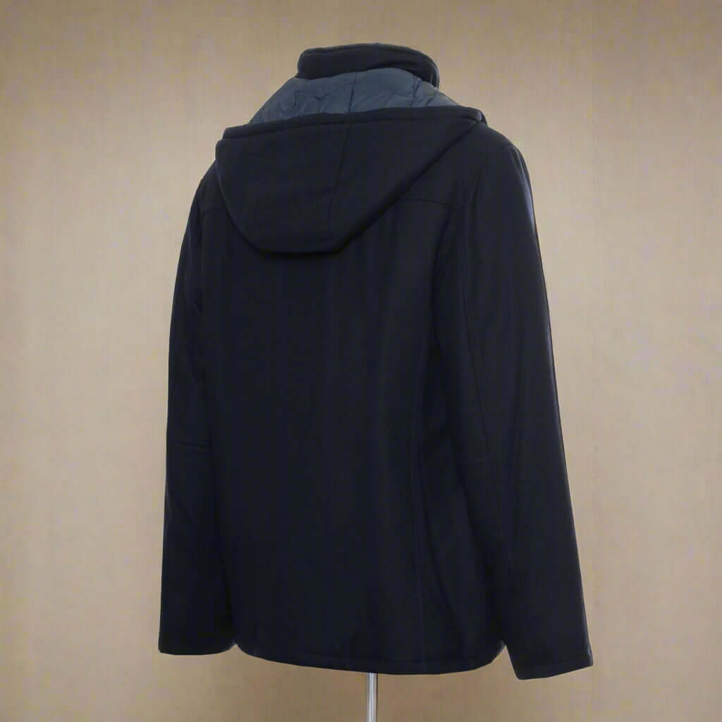 Black hooded jacket on a white background