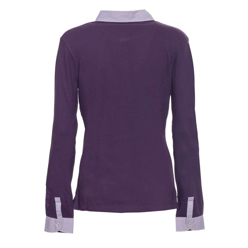 Purple long-sleeve shirt with light gray accents on a white background