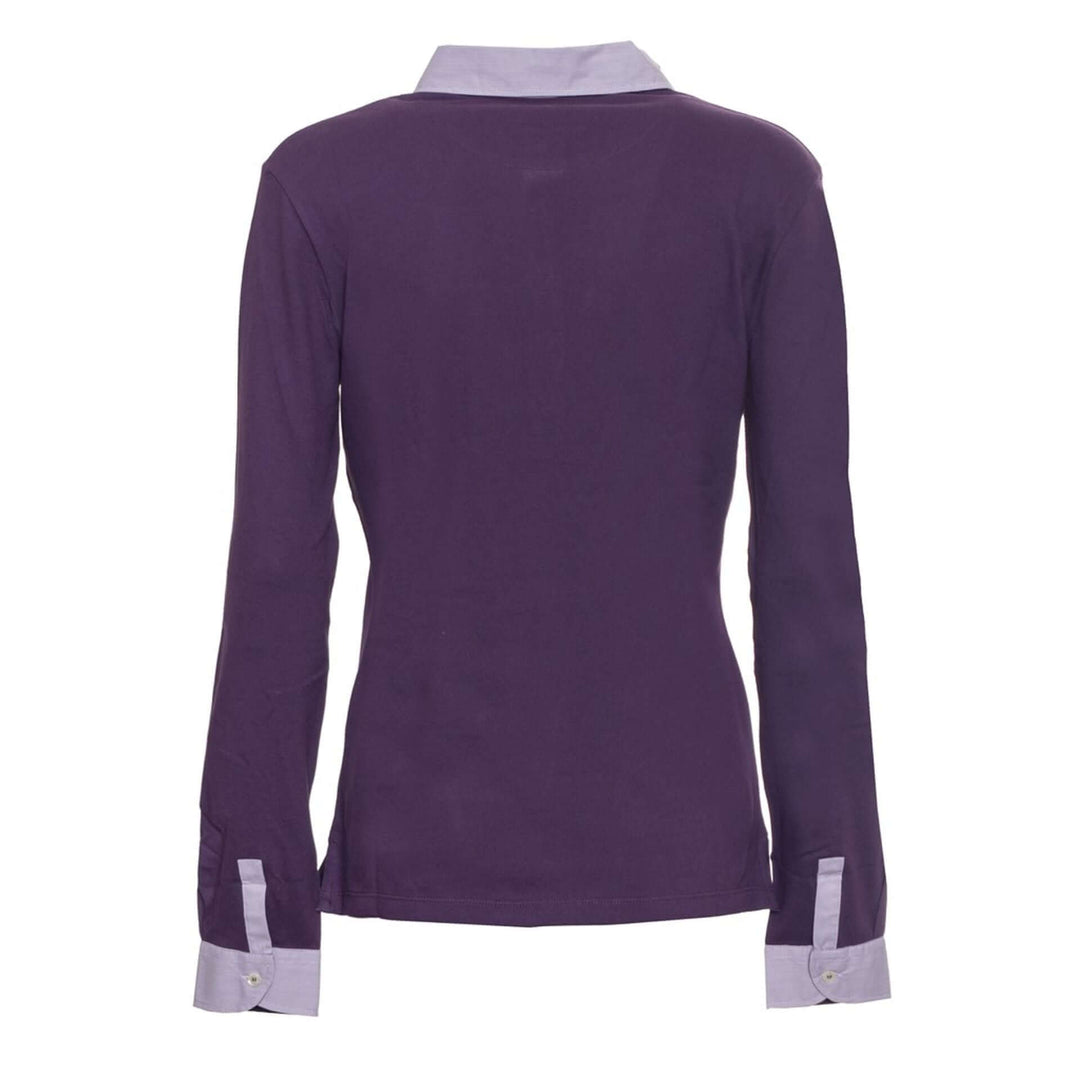 Purple long-sleeve shirt with light gray accents on a white background