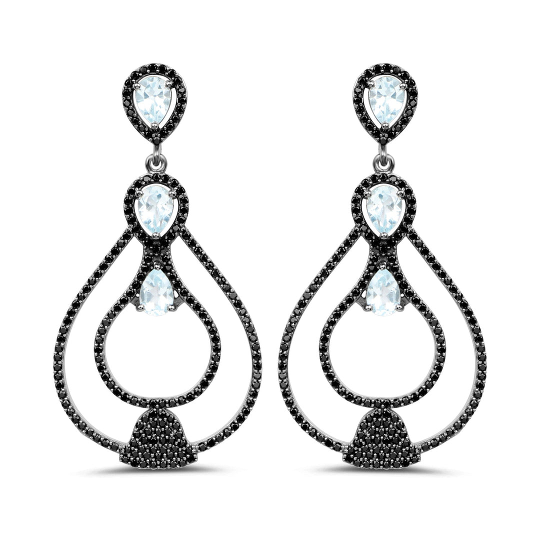 8.81 Carat Genuine Blue Topaz and Black Spinel .925 Sterling Silver Earrings