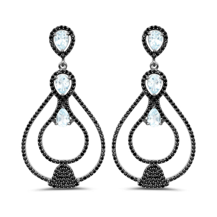 8.81 Carat Genuine Blue Topaz and Black Spinel .925 Sterling Silver Earrings