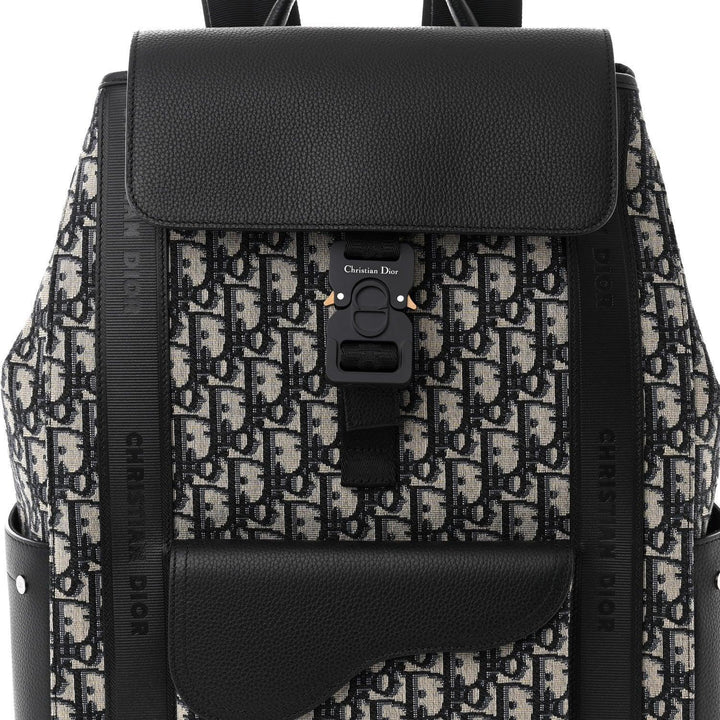 Christian Dior Oblique Jacquard Grained Calfskin Saddle Backpack With Flap