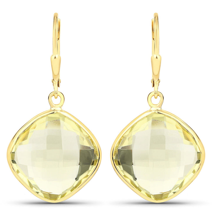 21.40 Carat Genuine Lemon Quartz .925 Sterling Silver Earrings