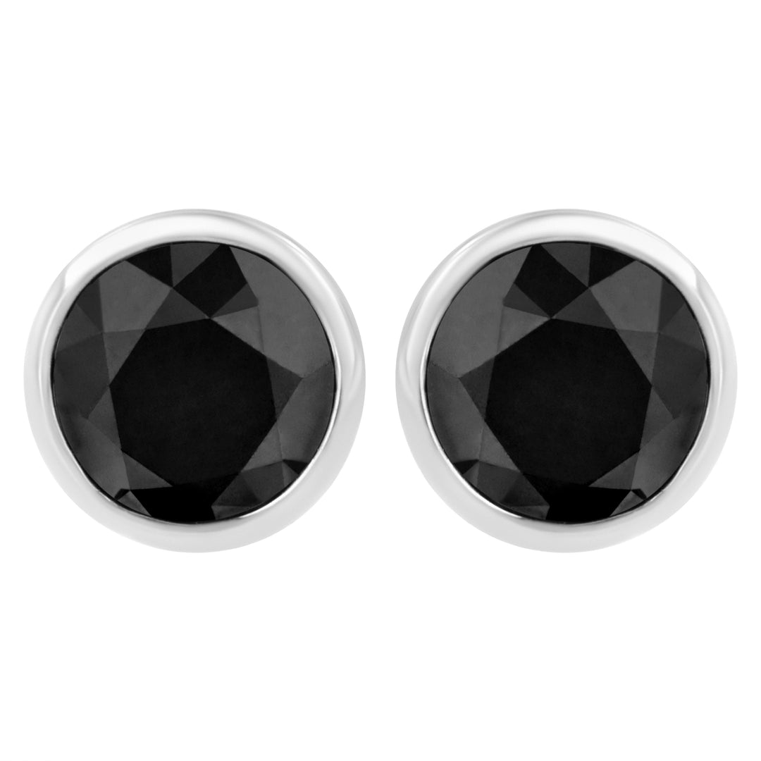 14K White Gold 1/2 Cttw Round Brilliant-Cut Black Diamond Bezel-Set Stud Earrings with Screw Backs (Fancy Color-Enhanced, I2-I3 Clarity)