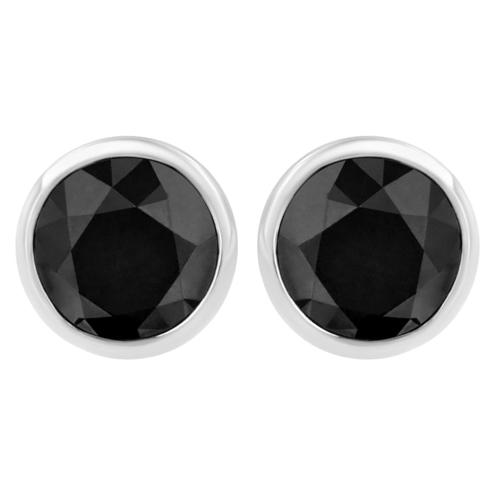 14K White Gold 1/2 Cttw Round Brilliant-Cut Black Diamond Bezel-Set Stud Earrings with Screw Backs (Fancy Color-Enhanced, I2-I3 Clarity)