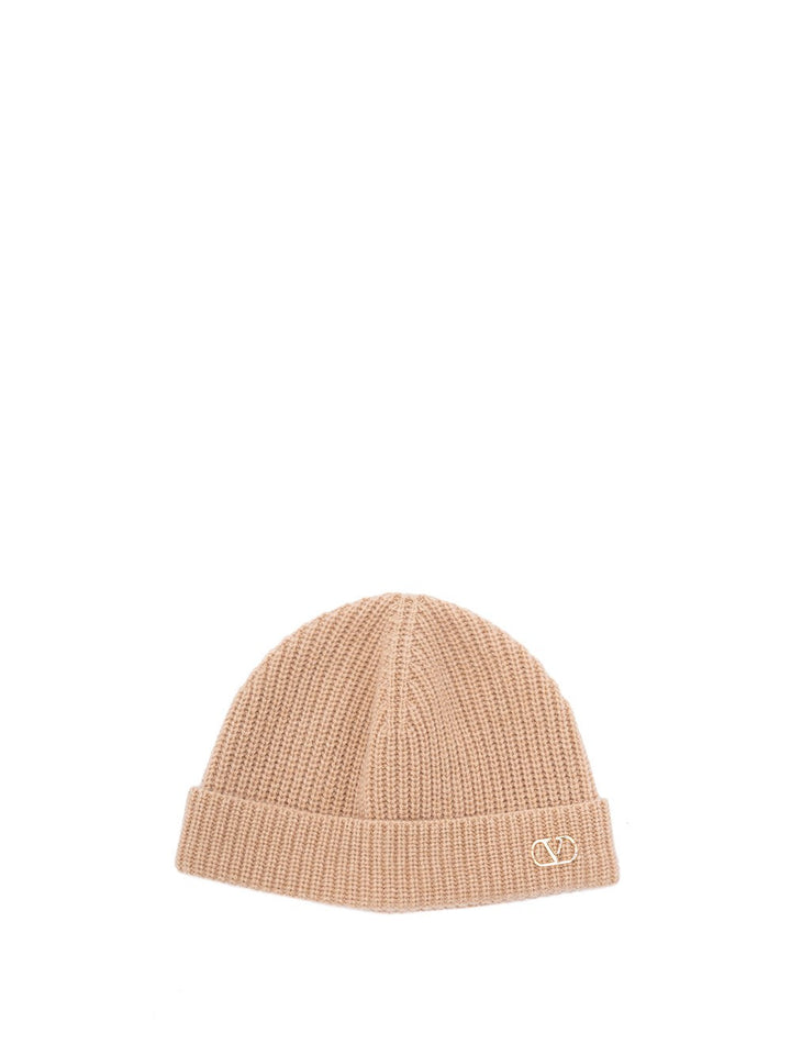 Valentino Garavani Men Metal `Vlogo` Cachemire Knitted Beanie
