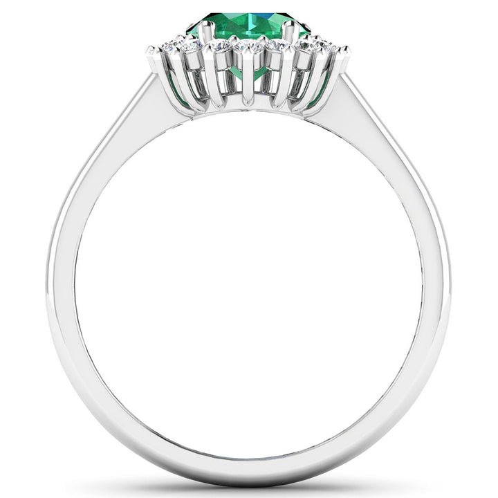 1.87 Carat Genuine Zambian Emerald  and White Diamond 14K White Gold Ring