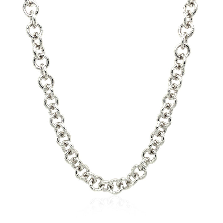 Sterling Silver Rhodium Plated Rolo Chain Necklace with a Heart Toggle Charm