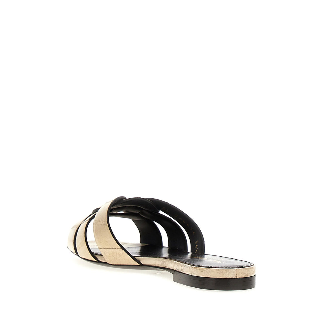Saint Laurent Tribute Eel Leather Flat Sandals Women