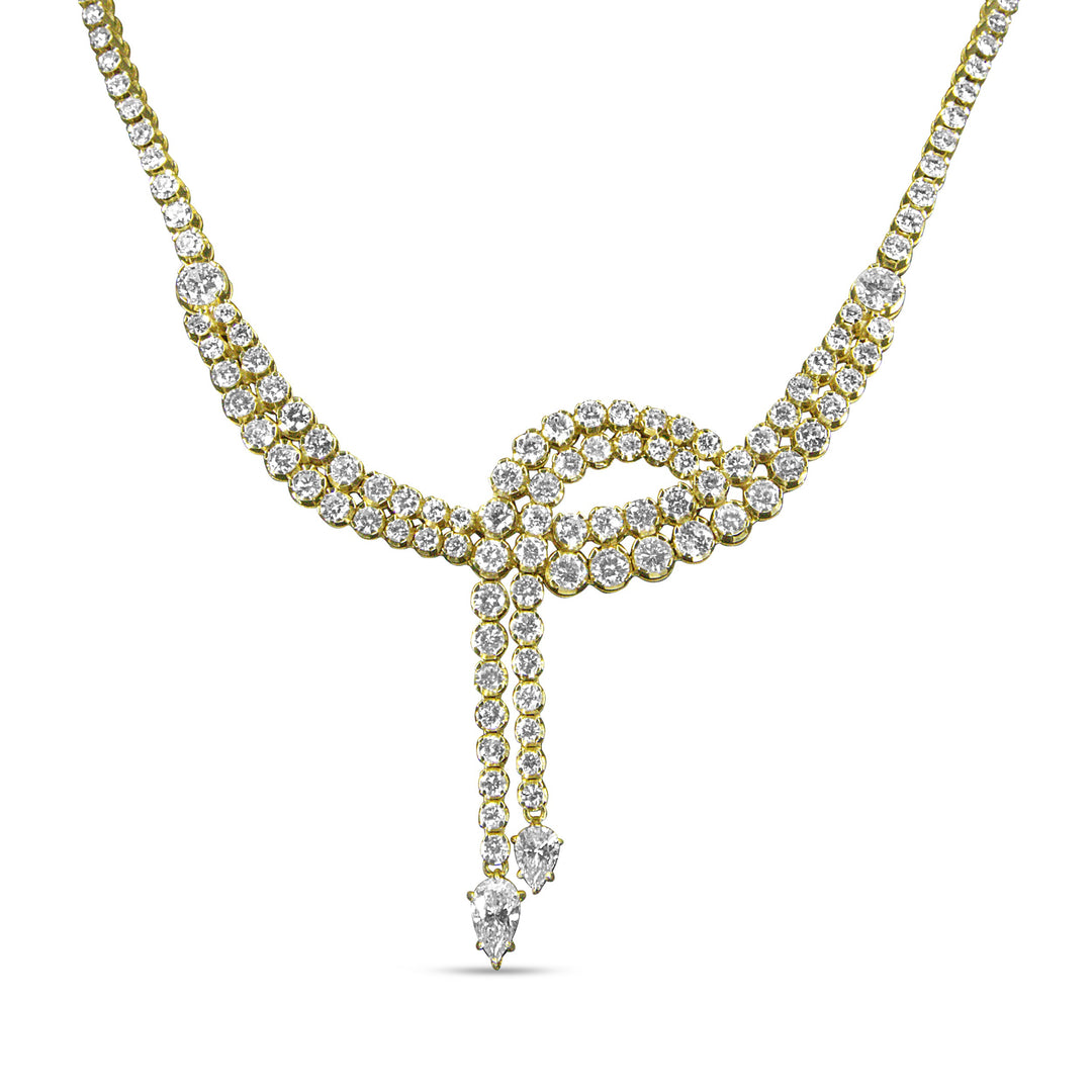 14k Yellow Gold 17.0 Cttw Diamond Double Row Lariat 18" Inch Tennis Necklace with Pear Shape Diamond Drop Tips (I-J Color, VS2-SI1 Clarity)