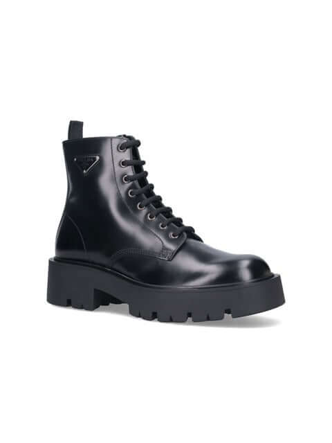 Prada Men Brushed Leather Ankle Boots