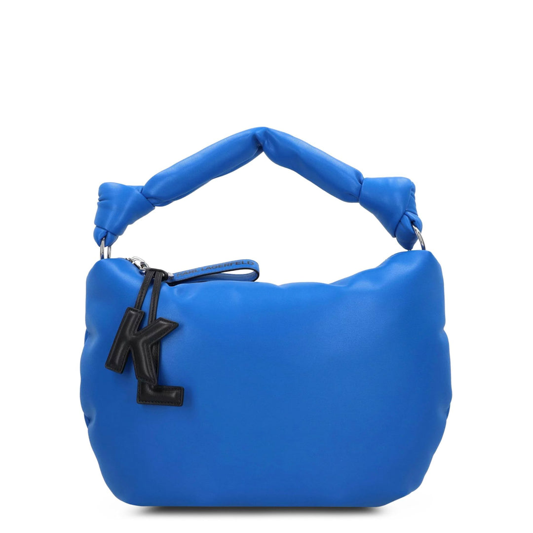 A blue Karl Lagerfeld shoulder bag with a zipper and a single handle. The logo is visible on the front.