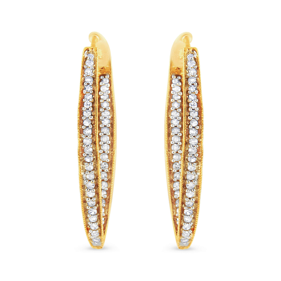 10K Yellow Gold 1/2 Cttw Round-Cut Diamond Modern Hoop Earrings (I-J Color, I2-I3 Clarity)
