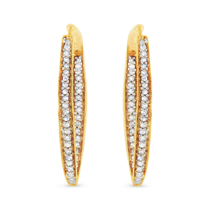10K Yellow Gold 1/2 Cttw Round-Cut Diamond Modern Hoop Earrings (I-J Color, I2-I3 Clarity)