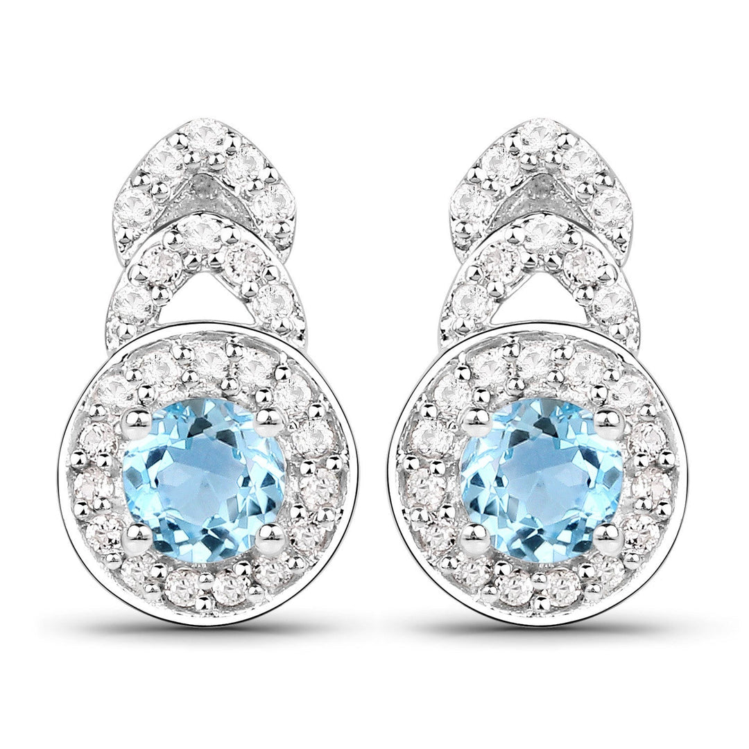 3.24 Carat Genuine Blue Topaz and White Topaz .925 Sterling Silver Jewelry Set