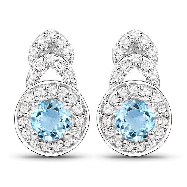 3.24 Carat Genuine Blue Topaz and White Topaz .925 Sterling Silver Jewelry Set