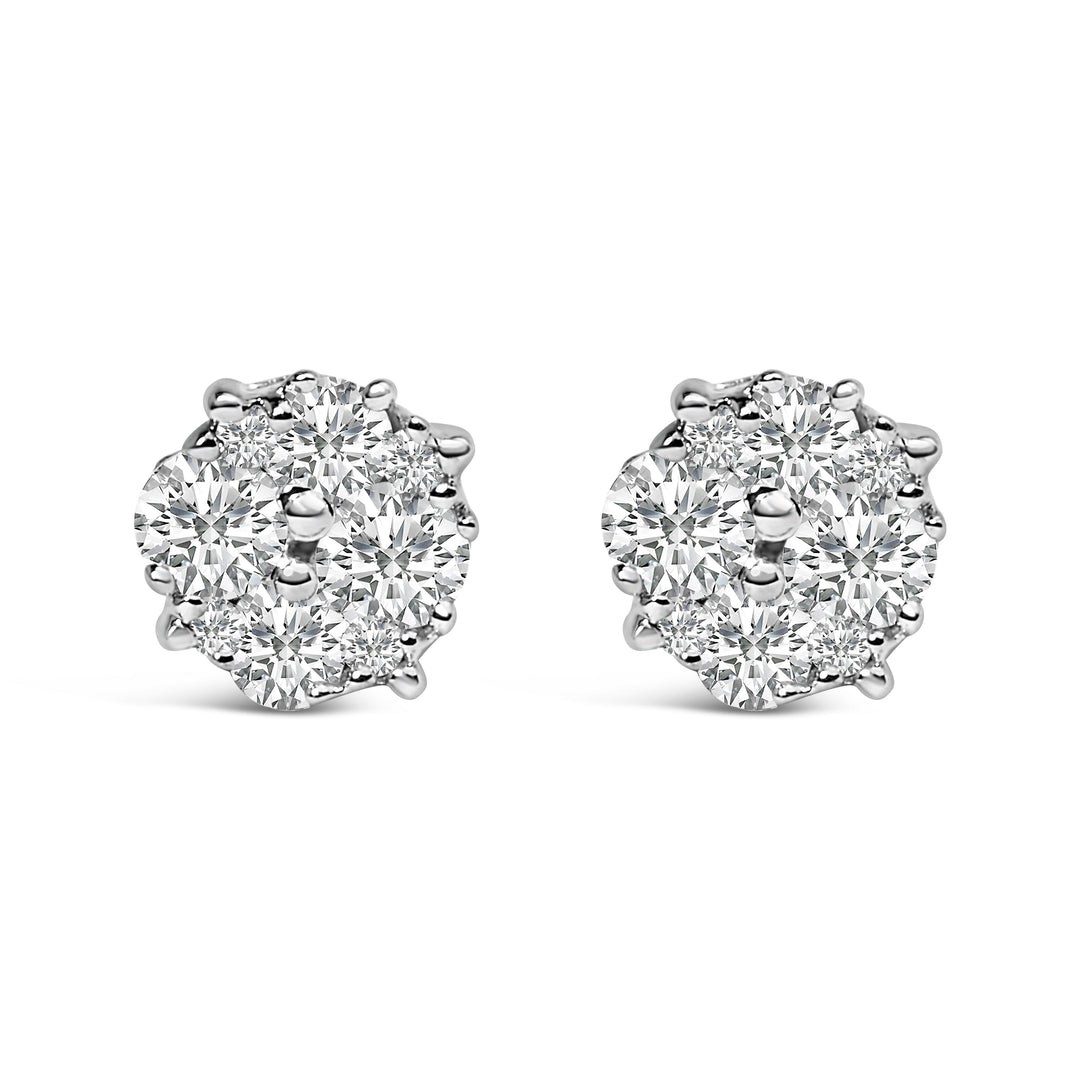 .925 Sterling Silver 1/2 cttw Prong Set Round-Cut Diamond Cluster Stud Earring (I-J Color, I2-I3 Clarity)