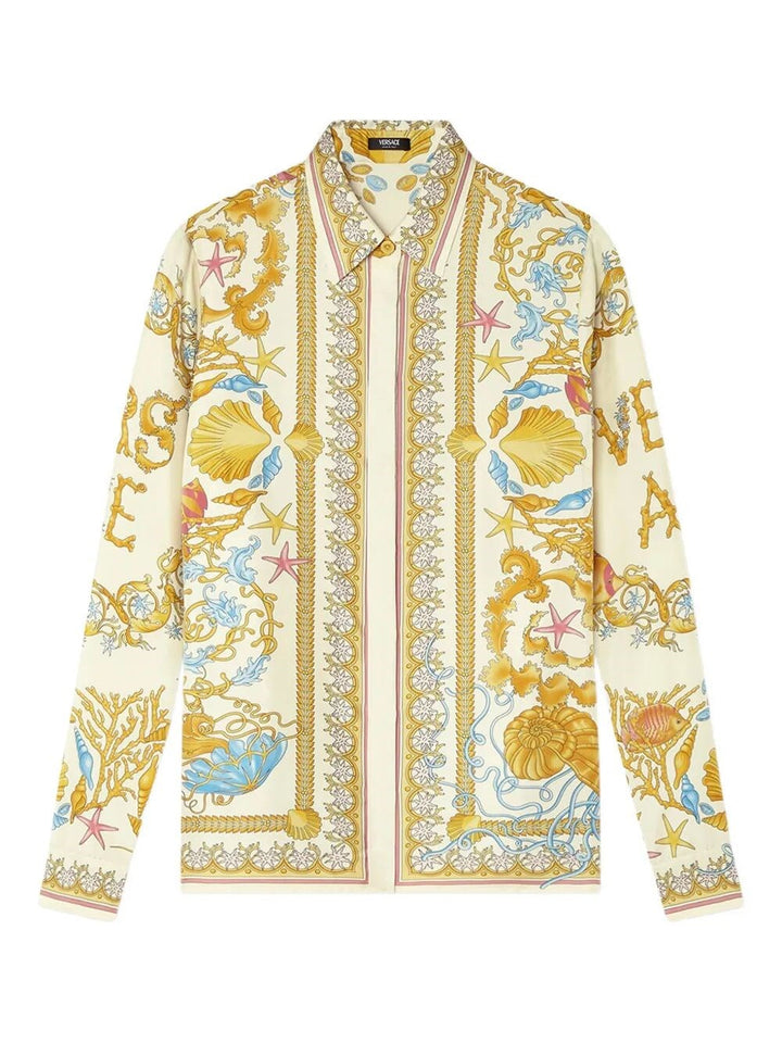 Versace Women Formal Shirt `Underwater Barocco Foulard` On Silk Twill