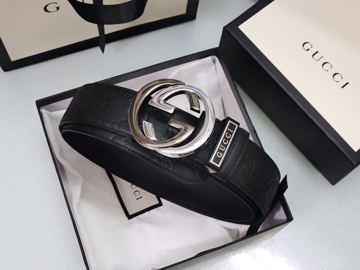 GUCCI Embellished coated-canvas and leather belt &
